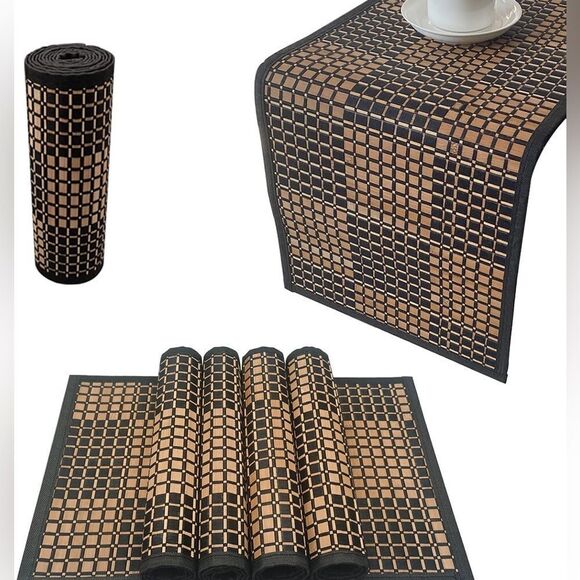 Bed Bath & Beyond Bamboo Table Runner in Black Checkers 13” X 90” - Picture 4 of 15